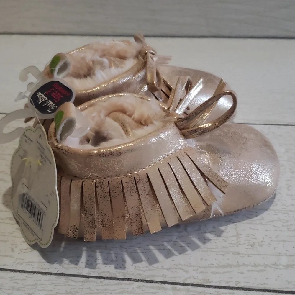 Gold rose booties with fringes baby girls shoes 3